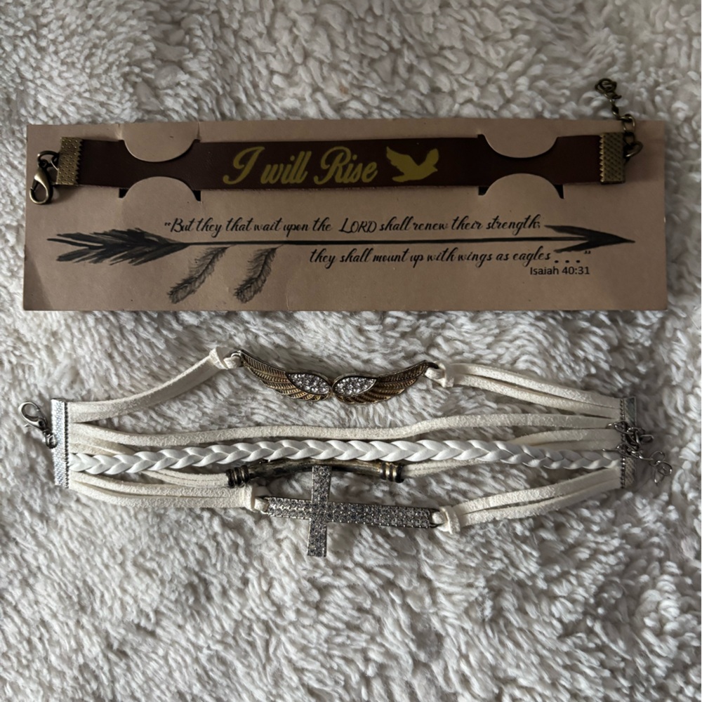 Brown and White Inspirational Bracelet Set